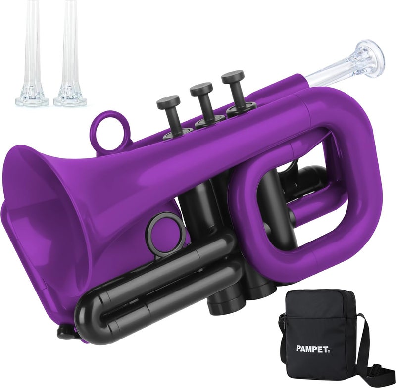 PAMPET DOLPHIN Pocket Trumpet Plastic Bb Trumpet Standard Trumpets for Student Beginner Bb Trumpets Instrument (Purple) - Image 1